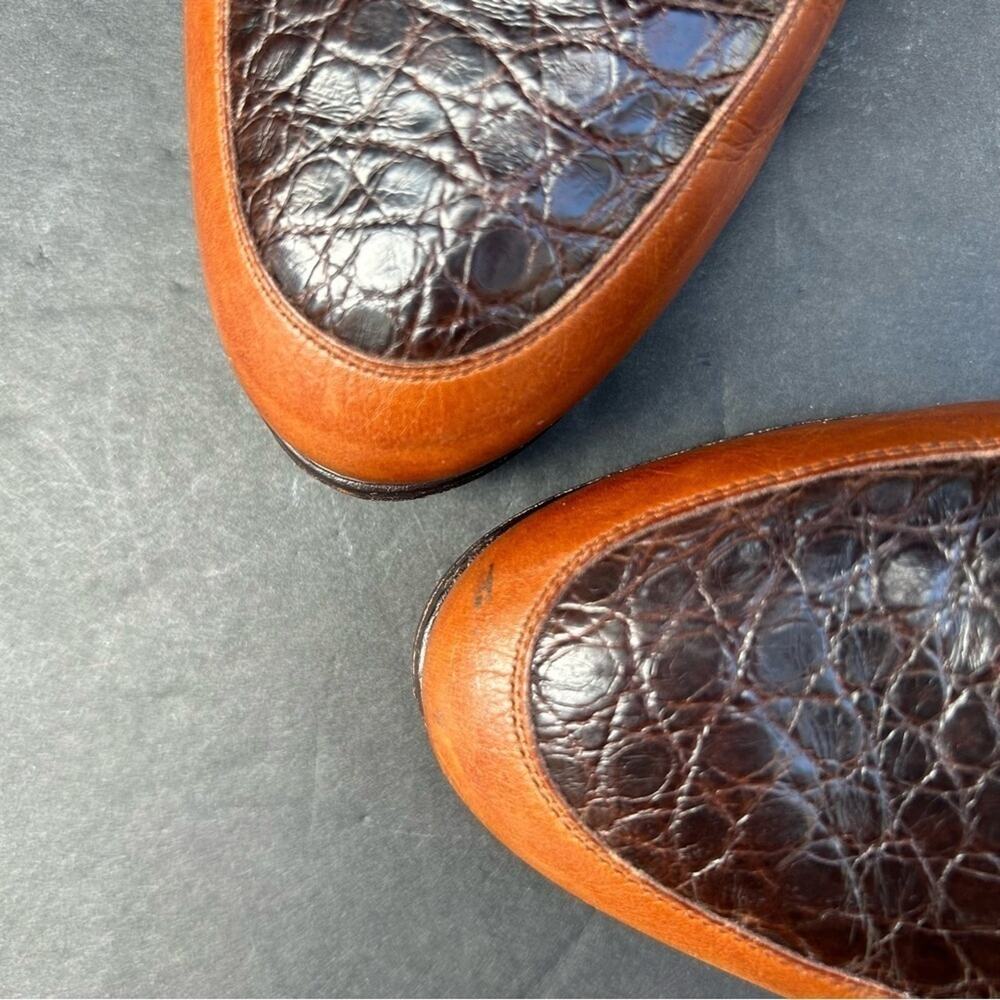 Allen Edmunds Avalon Two-Tone Loafers, Brown Leather w/ Embossed Croc, Size 6.5 - Picture 9 of 16